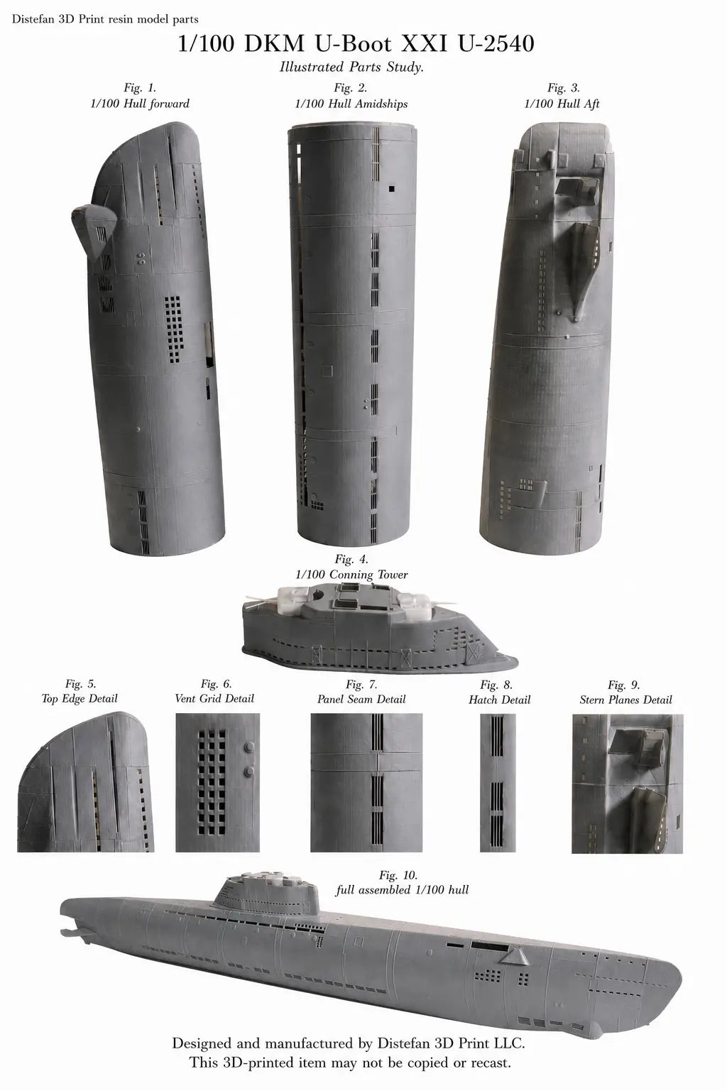 1/100 DKM U-Boot XXI Hull Set - distefan 3d print