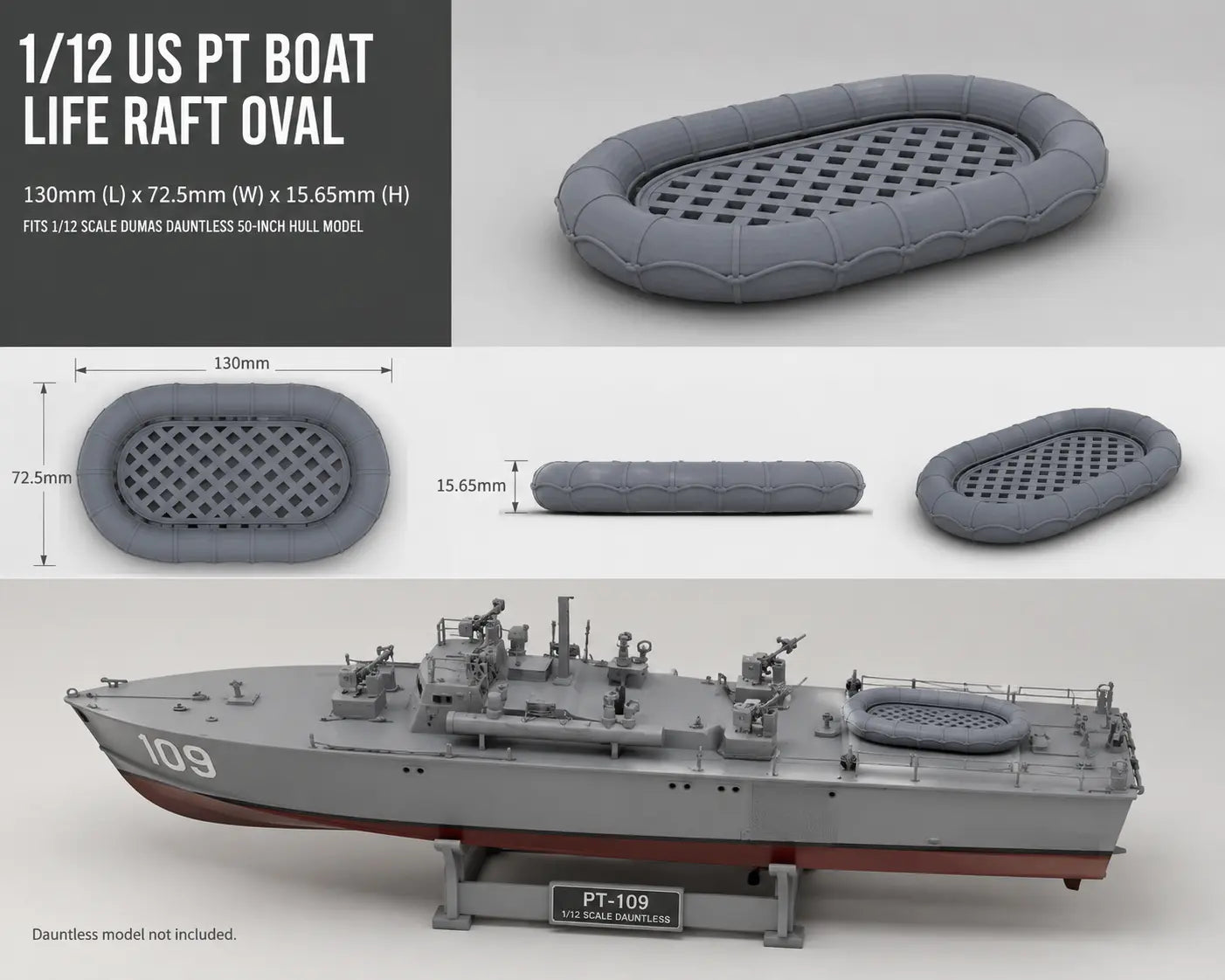 1/12 US PT Boat Life Raft Oval - distefan 3d print
