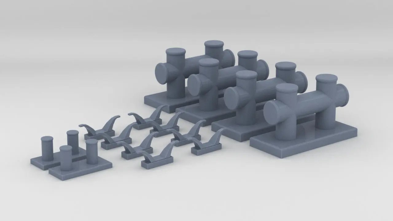 1/144 USS Saucy PG-65 Chocks - Bitts - Bollards Set (14pcs) - distefan 3d print