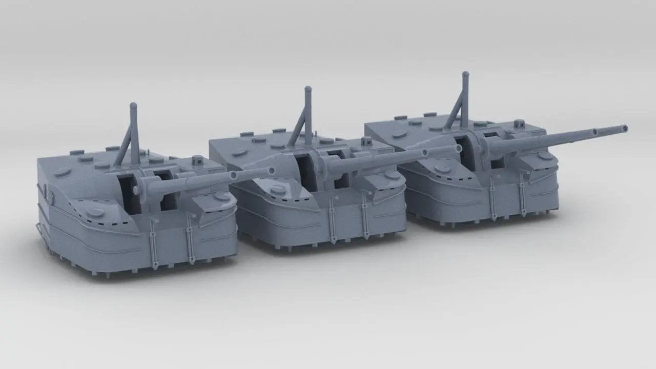 1/200 IJN Type 3 127mm 50 Cal. Naval Gun Set (3pcs) - distefan 3d print