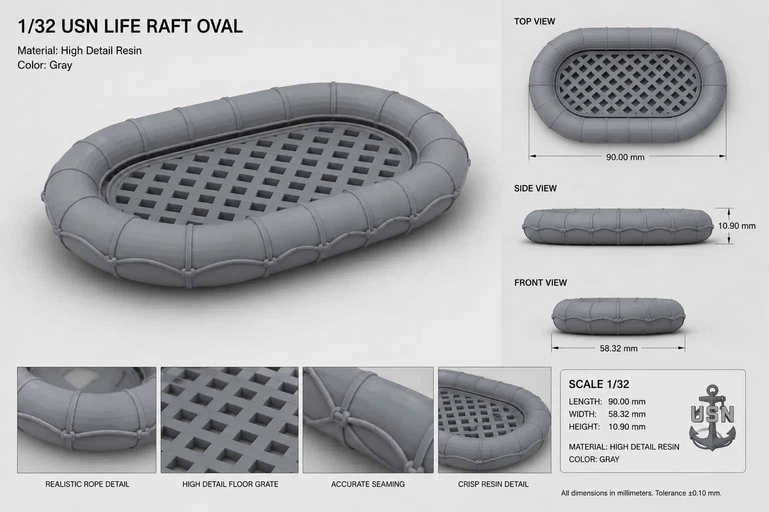 1/32 USN Life Raft Oval - distefan 3d print