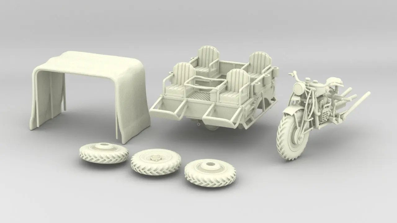 1/6 Belgium Tricycle FN Tricar T3 (4 seat) Set - distefan 3d print