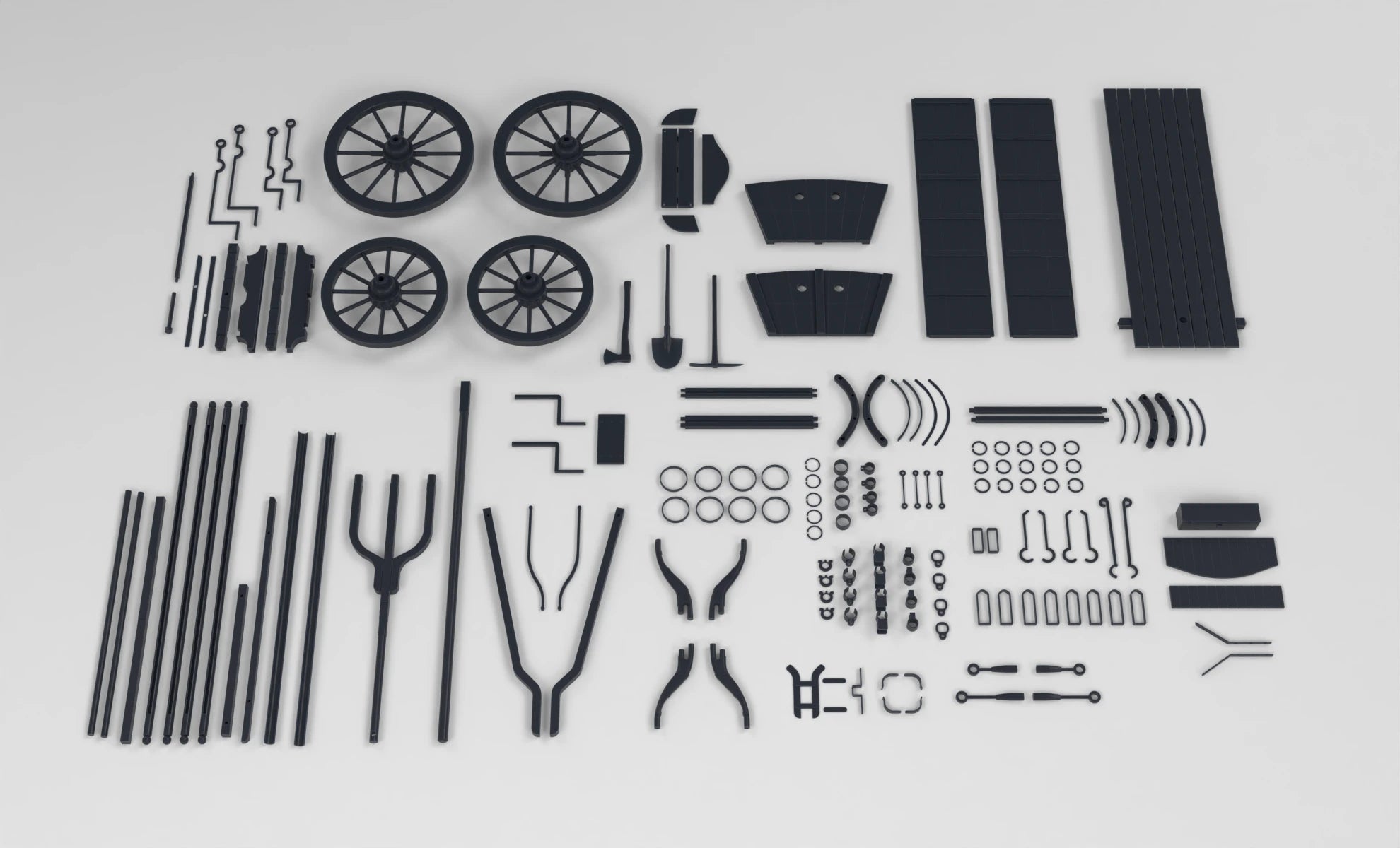 1/6 Horse-Drawn "National Vehicle" Farm Cart Set (150+ Pieces)- distefan 3d print