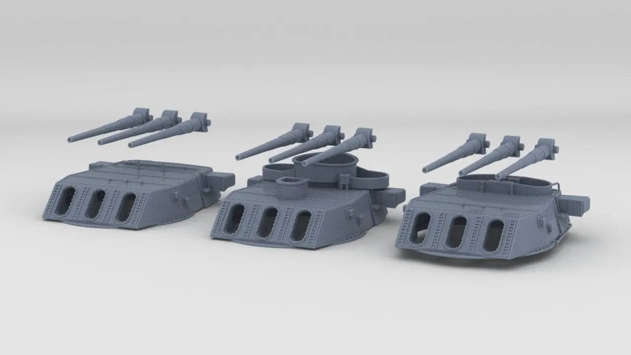 1/600 USN 16in/45 (40,6 cm) Mark 6 Turrets Set (3pcs) - distefan 3d print