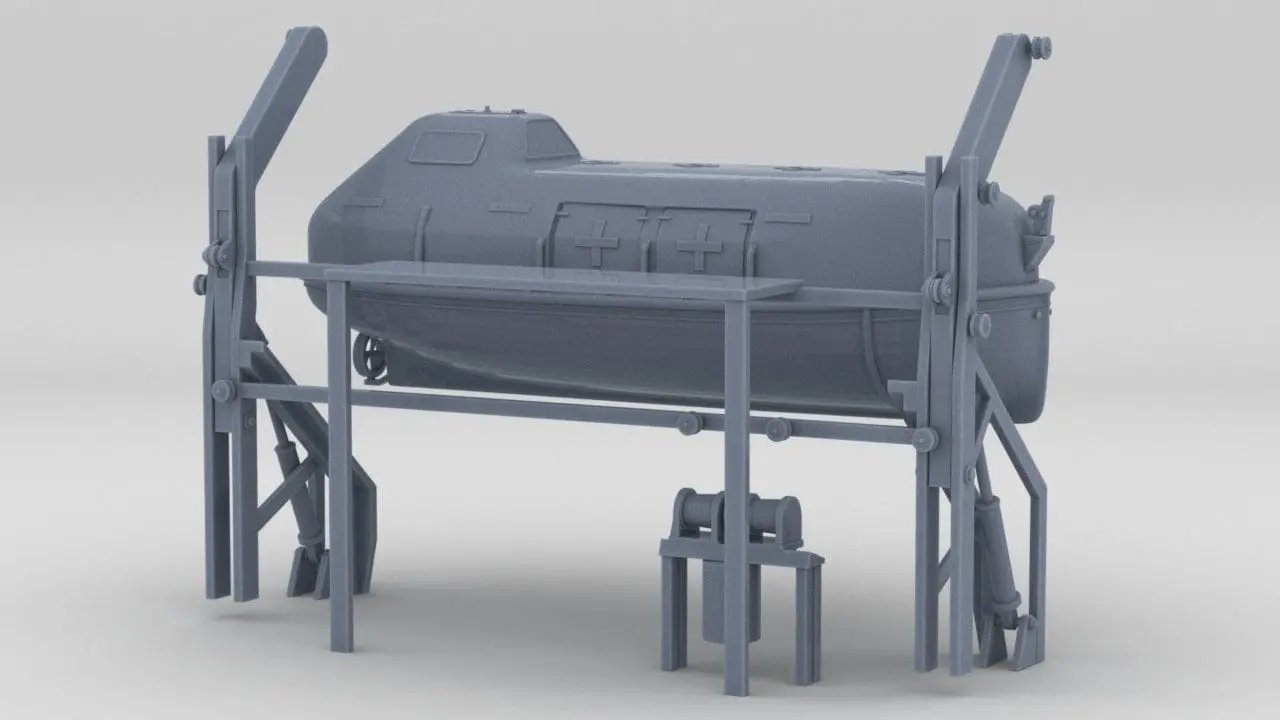 1/72 MS Bremen Smaller Lifeboat & Davits (Forward Starboard) - distefan 3d print