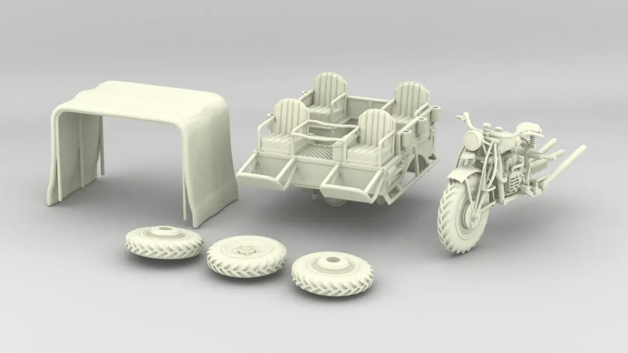 1/6 Belgium Tricycle FN Tricar T3 (4 seat) Set - distefan 3d print