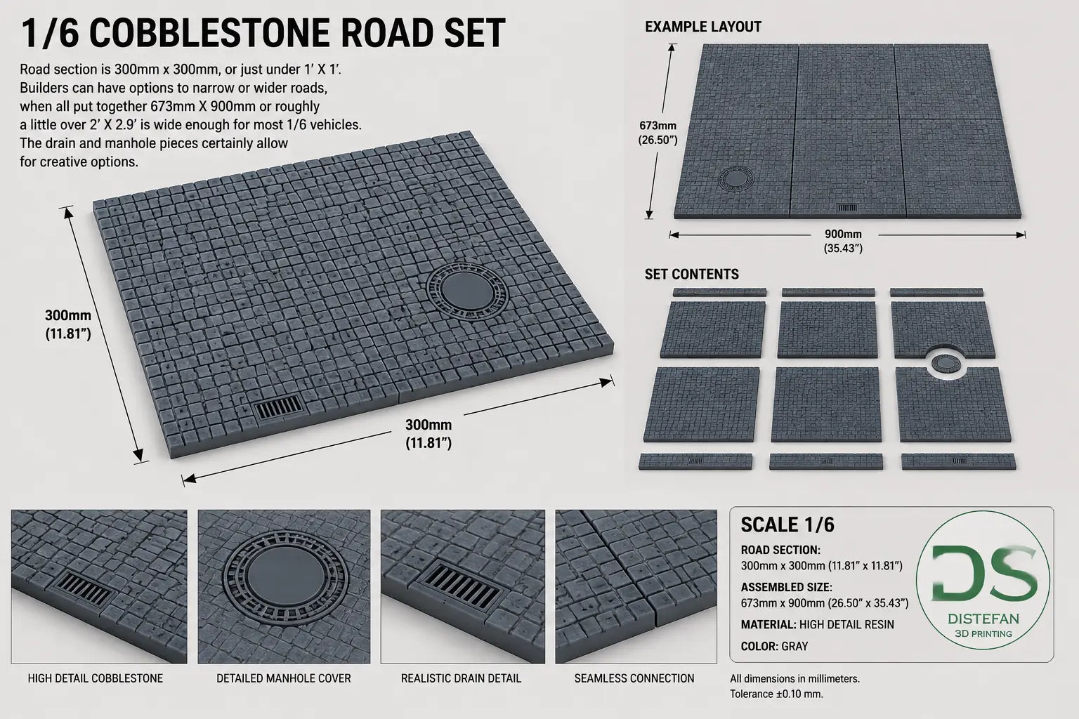 1/6 Cobblestone Road Set - distefan 3d print