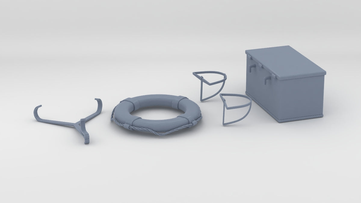 1/6 DKM Ammo Box, Helmet Racks & Life Ring Set - distefan 3d print