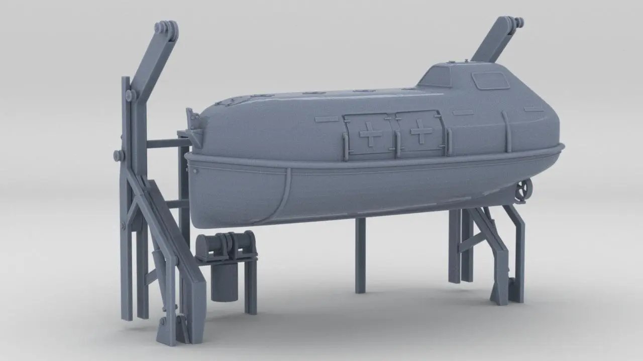 1/72 MS Bremen Smaller Lifeboat & Davits (Forward Starboard) - distefan 3d print