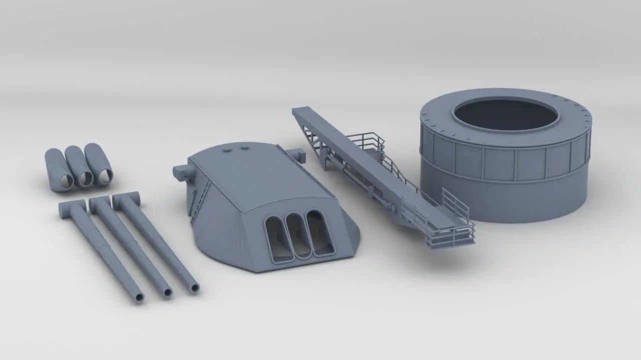 1/72 USN 14-inch/45-caliber Gun w/ Catapult Kit 3dspro