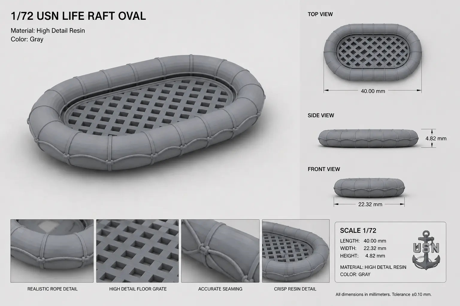 1/72 WWII Life Raft Oval - distefan 3d print – alternate view