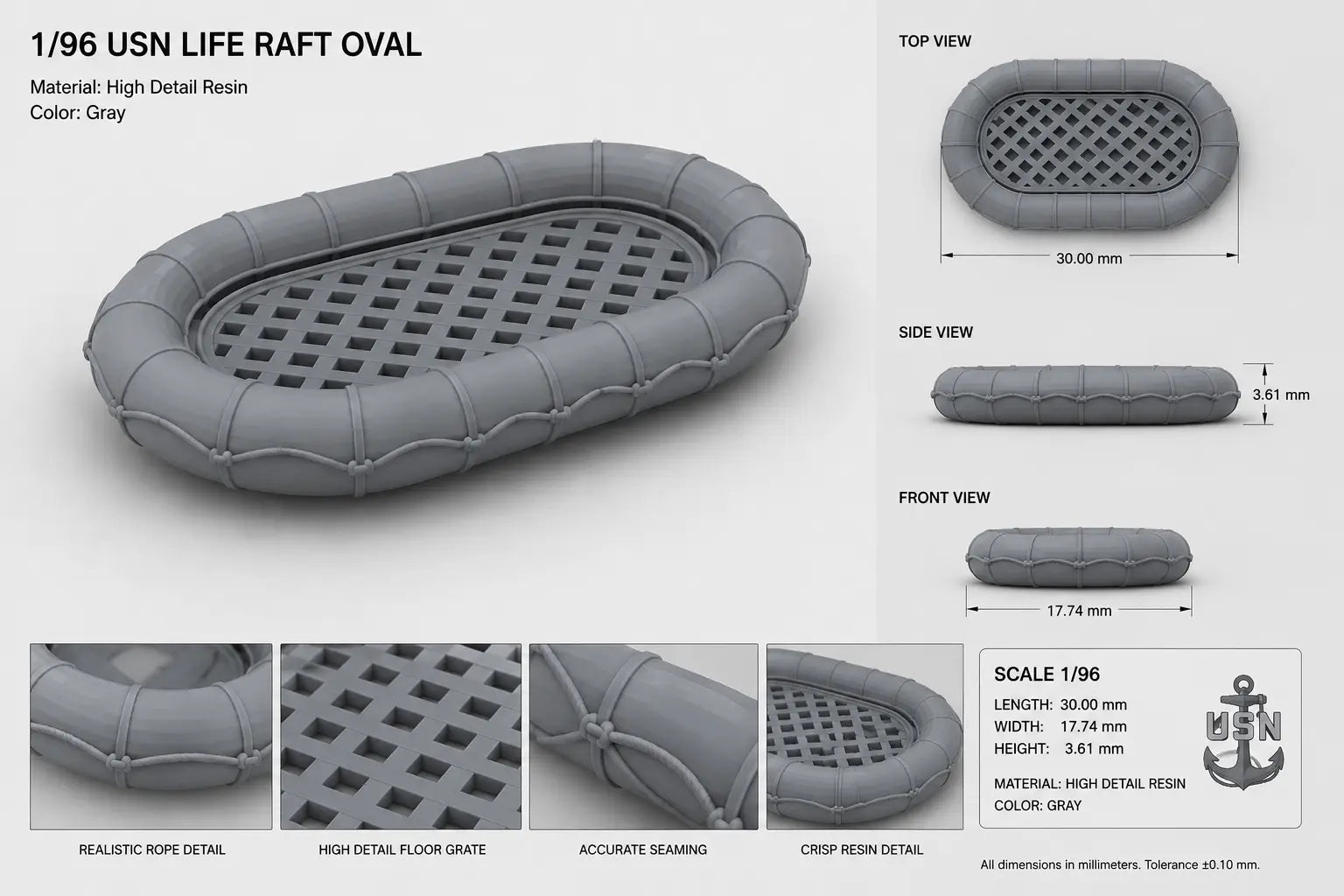 1/96 USN Life Raft Oval - distefan 3d print – alternate view